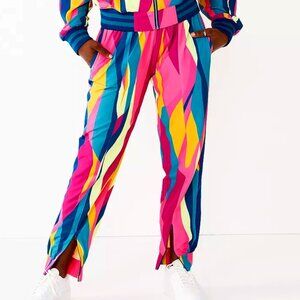 Tek Gear Zipper Hem Woven Track Pants Joggers 3X Multicolored Pink Abstract